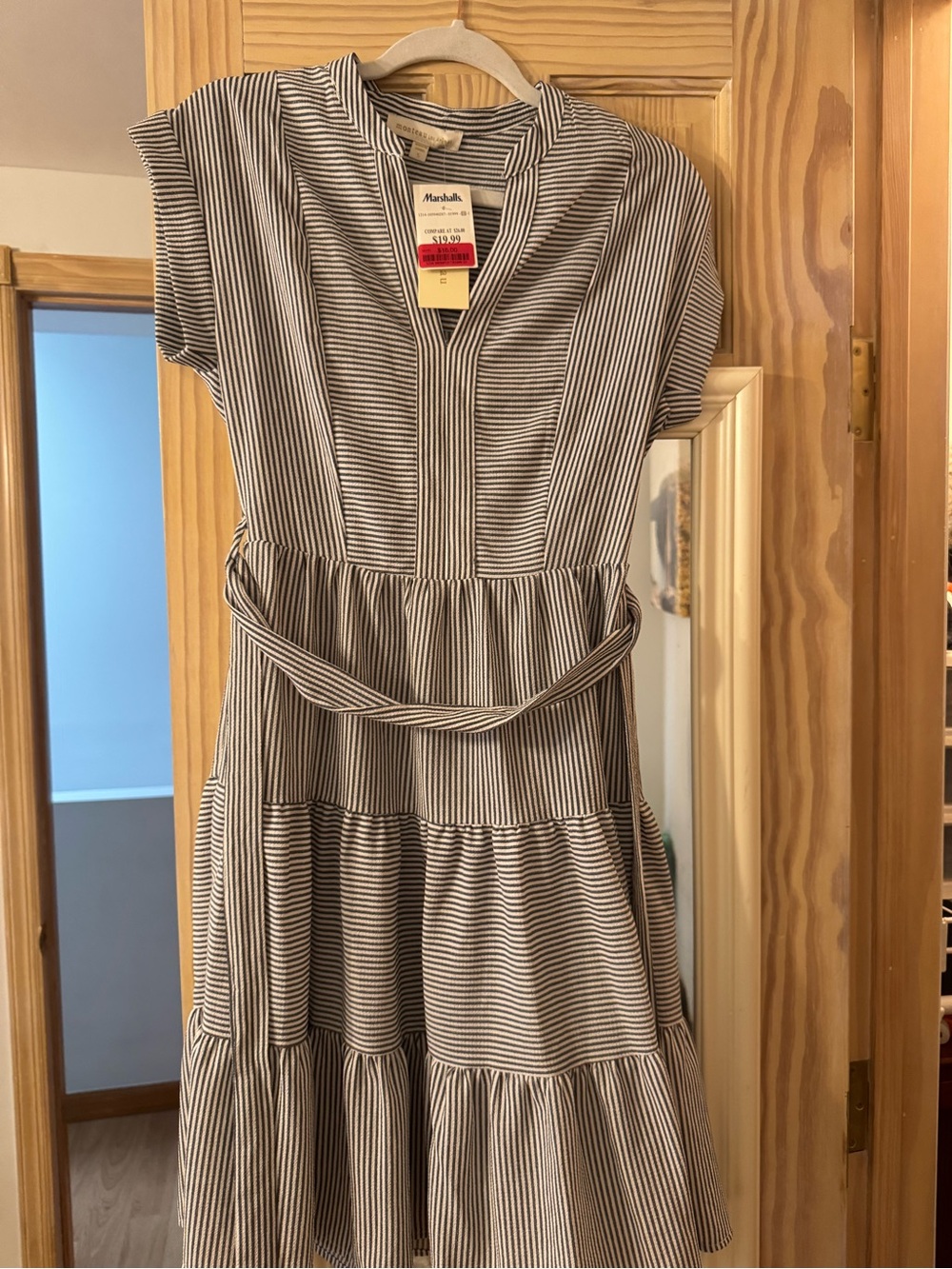 Marshalls Striped Tiered Short-Sleeve Dress - Black & White